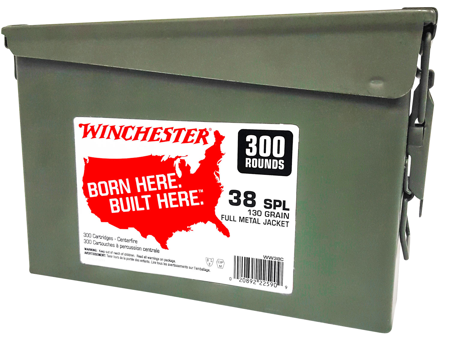38 Special Winchester USA 130gr FMJ. Box of 300. (WW38C)